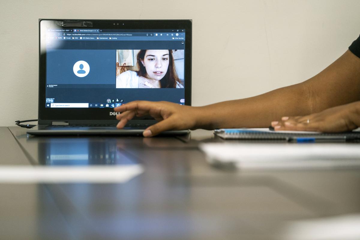 Person talking over Blackboard Collaborate virtual call