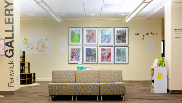 The Cross-Pollination Exhibit at Fenwick Gallery, featuring works by Mason faculty exploring the relationship between the earth's natural elements and the creative process.