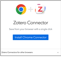 Screenshot of Zotero Connector installation page for Google Chrome with Install Chrome Connector button
