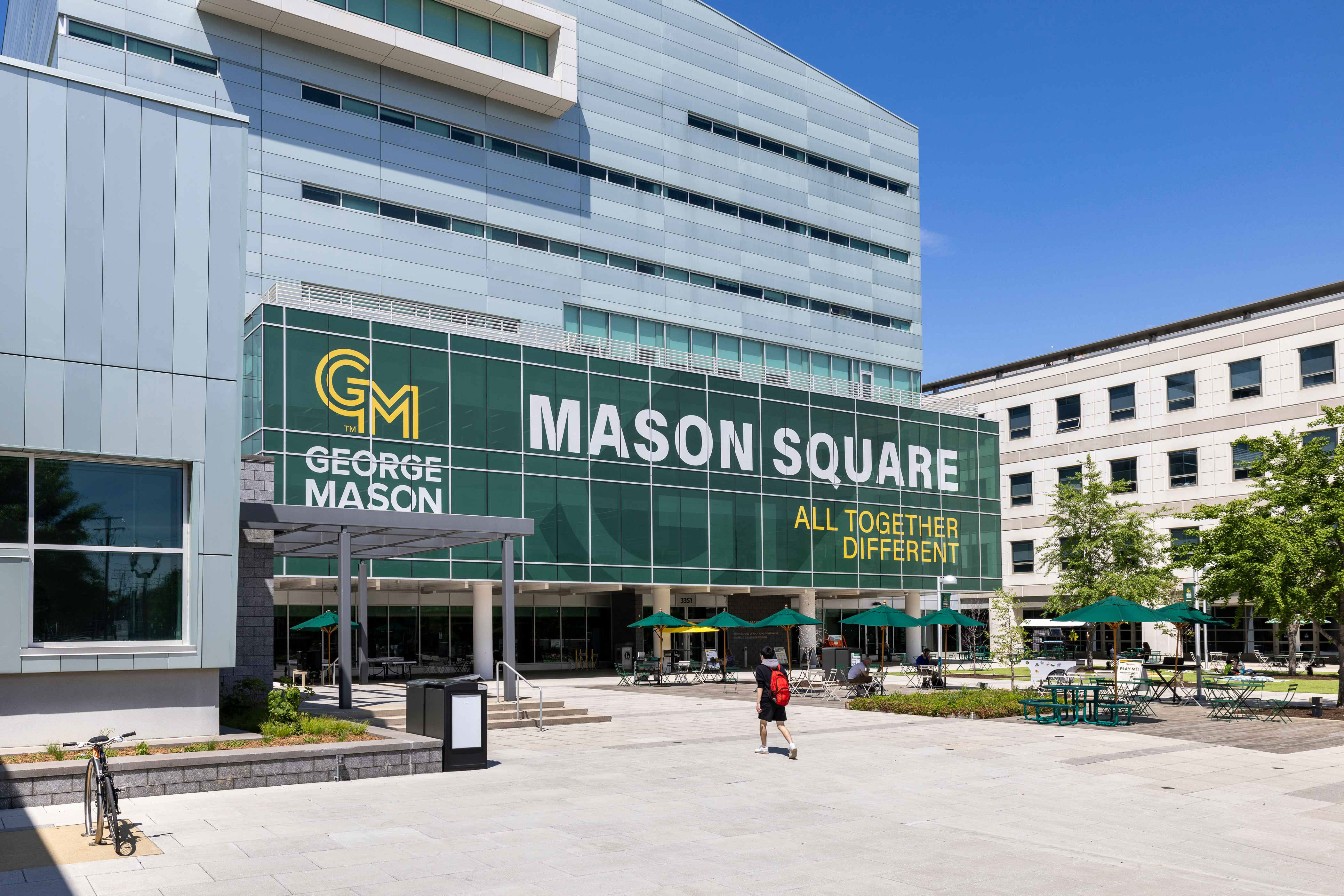 Exterior of Mason Square Library on the Arlington campus